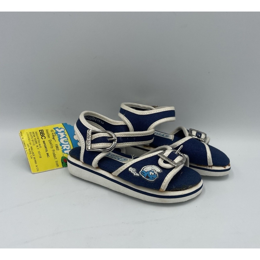 Vintage 1982 Smurf Baby Shoes Size 3 Sandals Peyo Buckles‎ Blue